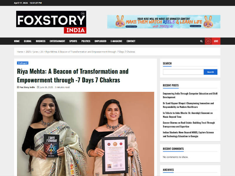 Riya Mehta: A Beacon of Transformation and Empowerment through -7 Days 7 Chakras